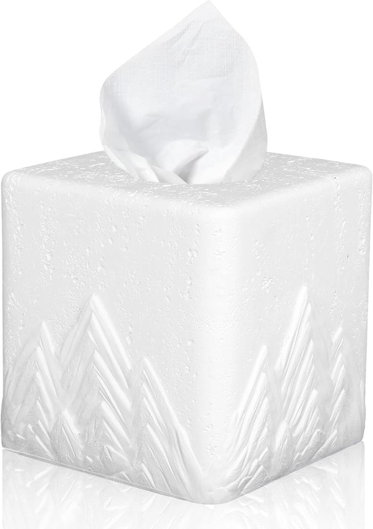 Tissue Box Cover Square, Resin Facial Tissue Holder Covers Cube Toilet Paper Holder Case Dispenser Home Decorative for Bathroom Kitchen Bedroom Living Room Office (White)