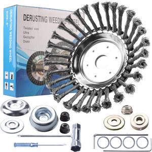 8 Inch Steel Wire Rotary Brush Cutter Trimmer Head Sets Weeds Blade Cutter with Universal Adapter Kit Compatible with String Trimmers, Moss Grass Rust Removal, Gardening Lawnmower