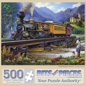 Bits and Pieces  Large 500 Piece Jigsaw Puzzle for Adults  Old Stream Train - Countryside Vintage Train Jigsaw Puzzle by Artist Oleg Gavrilov, Completed Puzzle Size: 18" x 24"