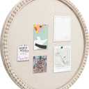 Natural Linen Cork Bulletin Board with Wood Frame and Beaded, 24 in Round Boho Decorative Picture Pin Boards Beige Vision Board Farmhouse Neutral Decor for Home Office Study and Dorm Wall