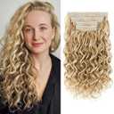 Curly Clip In Hair Extensions, 4PCS 16 Inch Dark Blonde with Highlights Extensions Clip Ins, Lace Weft Short Curly Invisible Natural Hairpieces for Women