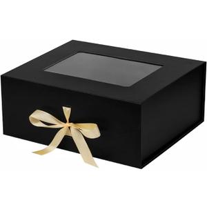 Black Gift Box for Presents with Ribbon 13.2x11x5.3 Inches Clear Gift Box with Window Magnetic Closure Gift Boxes with Lids