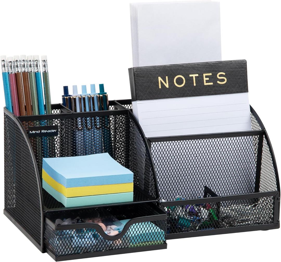 Mind Reader Desktop Organizer, File Storage, Accessory Storage, Workspace, Office, Metal Mesh, 11" L x 5.5" W x 5.25" H, Black