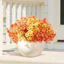 Fall Flowers Artificial for Decoration - 12 Faux Silk Eucalyptus Floral Stems, Artificial Fake Faux Mums for Outdoor Planters, Look Real UV Resistant for Porch Patio (12, Fall Orange Yellow)