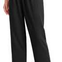AFITNE Womens Linen Wide Leg Pants High Waist Casual Loose Palazzo Pants with Pockets Flowy Lounge Work Pants 28 (XX-Large, Black)