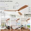 Ceiling Fans with Lights, 60 Inch Ceiling Fan with Remote/APP Control,3CCT Dimmable Light,Noiseless Reversible DC Motor,3 Solid Wood Blades,Indoor/Outdoor Ceiling Fans for Bedroom,Farmhouse,Patio