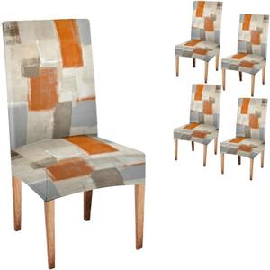 CAPSCEOLL Orange and Grey Chair Covers Chair Seat Cover Set of 4 Removable Washable Parson Chair Covers for Dining Room Living Room Kitchen Christmas (Abstract 5)