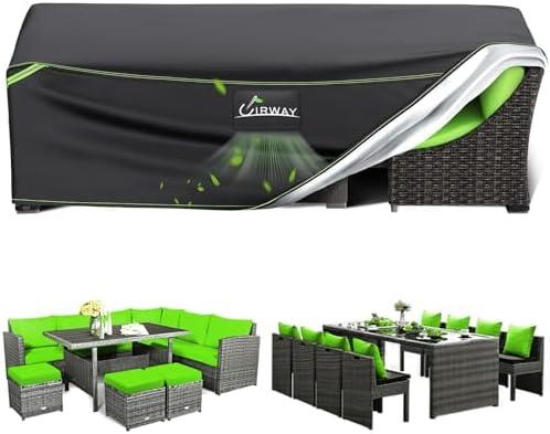 UIRWAY Patio Furniture Covers Waterproof, 98"L x 78"W x 32"H Rectangular Outdoor Sectional Sofa Couch Set Cover with Air Vent, 420D Heavy Duty Outdoor Table and Chair Covers with Reflective Strips
