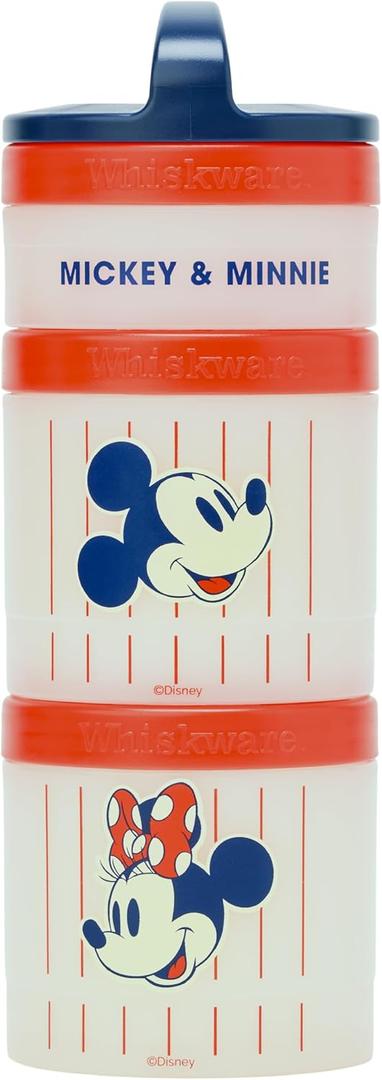 Whiskware Disney Mickey Mouse and Friends Stackable Snack Containers for Babies, Toddlers, and Kids, 3 Stackable Snack Cups for School and Travel, Cupholder Friendly, Mickey and Minnie! Baseball!
