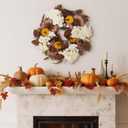 16 Inch Fall Hydrangea Wreaths for Front Door Artificial Autumn Pumpkin Chrysanthemum Wreaths for Thanksgiving Fall Harvest Outside Indoor Wall Window Decor