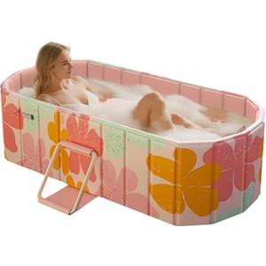 Portable Foldable Bathtub, Freestanding Bathtub No Installation, Bathroom SPA Soaking Bath Tub, Shower Stall Collapsible Hot & Ice Bath for Indoor Outdoor (Pink, 59"L x 21.6"W x 19.6"H)