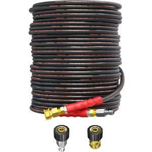 Pressure Washer Hose 100FT 1/4" for Cold & Hot Water (Up to 140) 4200 PSI Kink Resistant Industrial Grade Steel Wire Braided QC Ends with 3/8" Adapters for Professional and Home