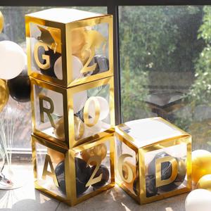 Fonder Mols 2026 Graduation Party Balloon Boxes, Graduation Decorations Class of 2026 High School College Kindergarten Graduation Party Decorations Supplies(no Balloons) (Gold)