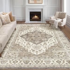 LOONGRUG 9x12 Area Rug Washable Vintage Boho Living Room Rug Brown Beige