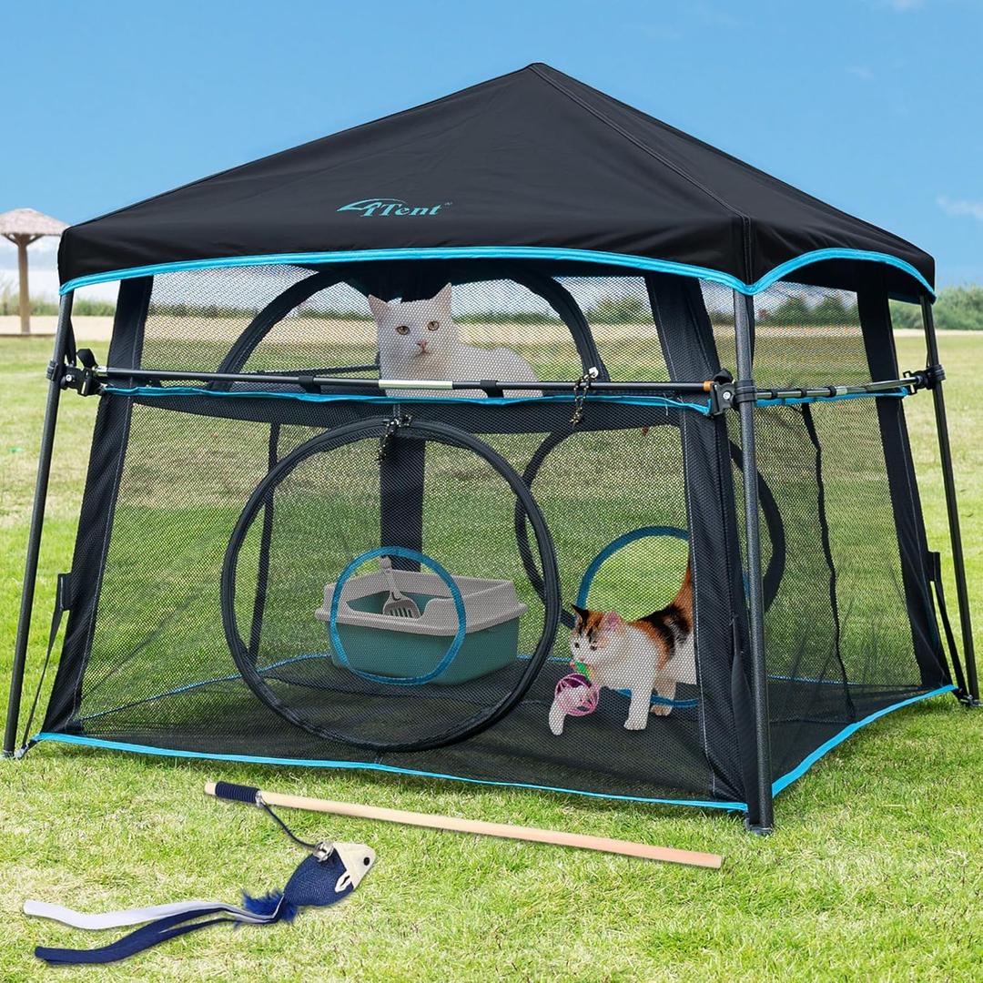 Cat Enclosure Kitten and Cat Tower Tent for Indoor and Outdoor,2 Tier Cat Cage Inside, X-Large Outdoor Catio,Portable and Foldable,Two Doors Design can Assemble More Shapes (Patent Pended)