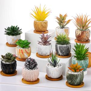 Marbling Ceramic Flower Pot 3.35 Inch Succulent Small Plant Cactus Herbs Planter Ceramic Pot with Drainage Hole Matte Round Container(12 Pcs,Simple Style)