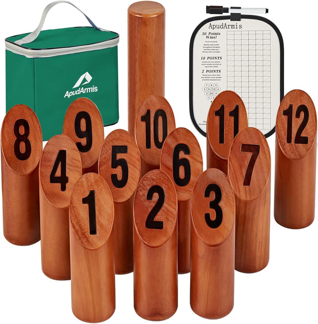 ApudArmis Wooden Tossing Game Set, Numbered Block Toss Games Set with Scoreboard & Carrying Case - Outdoor Lawn Backyard Beach Game for Kids Adults Family (Classic Mahogany)