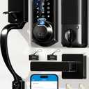 Veise VE07-H Fingerprint Smart Locks for Front Door with Handle Set, App Control, Keyless Entry Keypad Deadbolt, Digital Electronic Touchscreen, Easy Install, Auto Lock, Matte Black