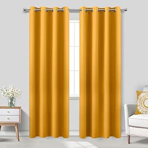 KOUFALL Mustard Yellow Blackout Curtain Panels,84 Inches Long Spring Window Treatments Room Darkening Curtain Drapes for Living Room,52x84 Inch Length 2 Panels Set