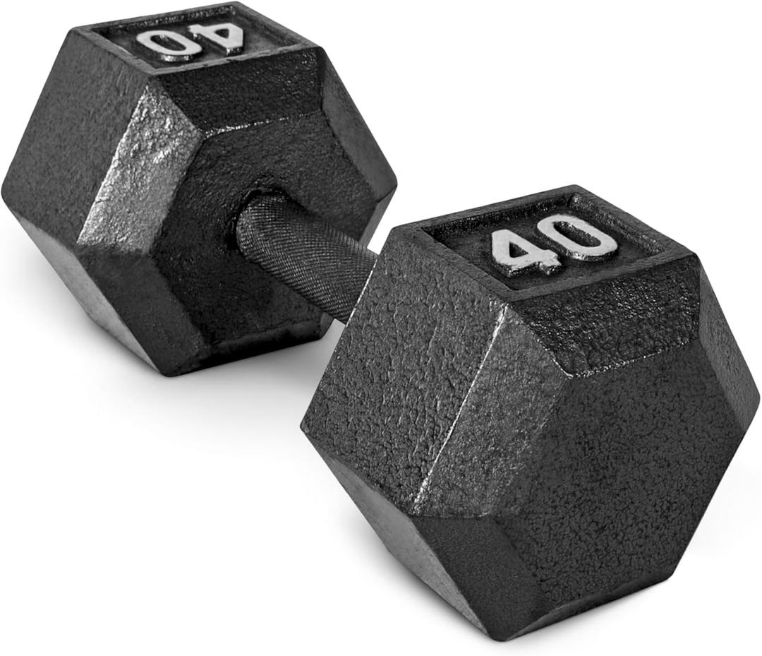CAP Barbell Cast Iron Hex Dumbbell | Multiple Options,  40 LB DUMBBELL - Includes one 40 LB cast iron hex dumbbell for unilateral exercises, progressive loading, and home or gym strength training