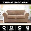 PrinceDeco Couch Cover Velvet Plush Sofa Covers for 2 Cushion Couch Width Up to 90 Inch Washable Furniture Protector Pet Friendly No Slip Sofa Slipcover(Medium-Large, Camel)