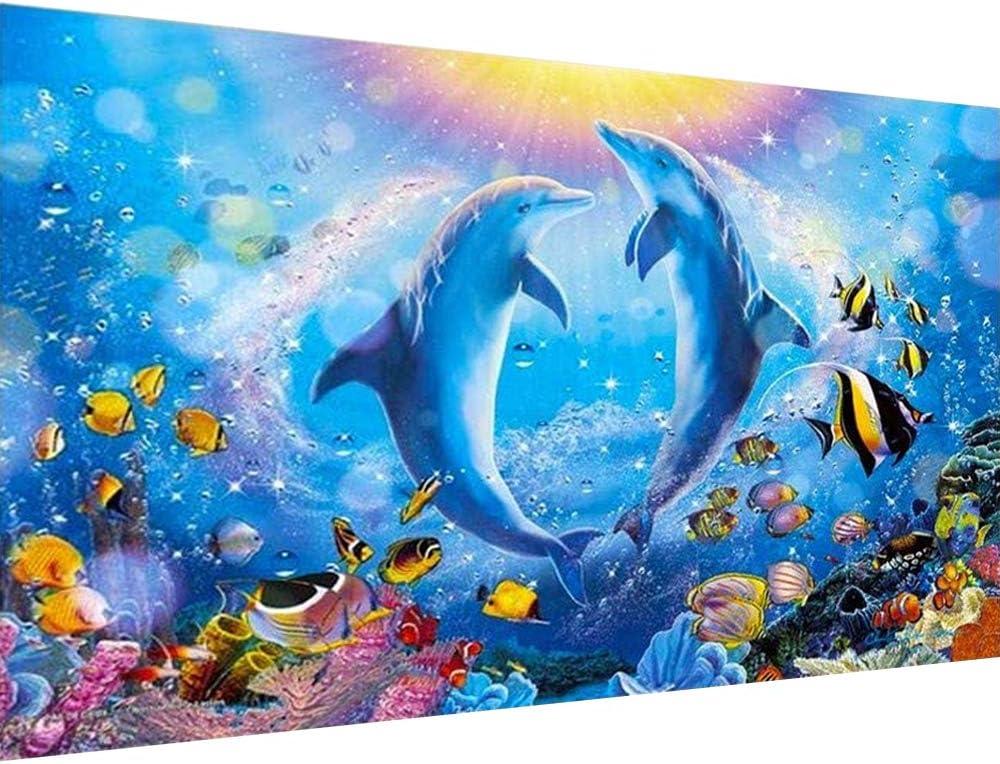 DIY 5D Diamond Painting Kits for Adults Dolphin Embroidery Full Round Drill Large Size(31.5x11.8 inch) Diamond Crystal Gem Arts Painting Craft for Home Wall Decor