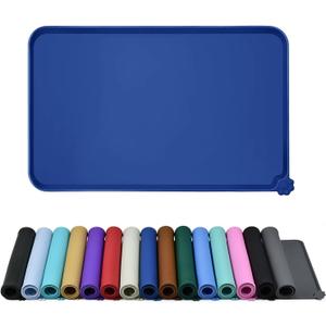 Waterproof Pet Feeding Mat with High Raised Edges, Heavier and Thicker Placemats for Cat Dog Water Bowl with BPA Free, Dogs Cats Food Mats for Messy Drinkers to Prevent Spill and Protect Floors (18.5" x 11.5", Navy Blue)