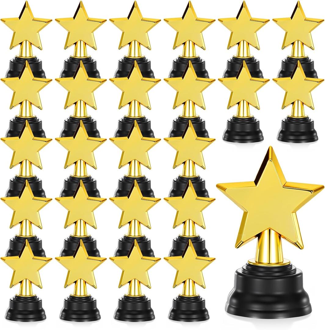 Lyksgir 24 Pack Mini Star Trophy Awards Bulk, Gold Trophies Awards, Plastic Trophy for Party Favors, Winner Competitions Rewards, Game Prize for Sports Events, Party Decorations(3.5 Inch)