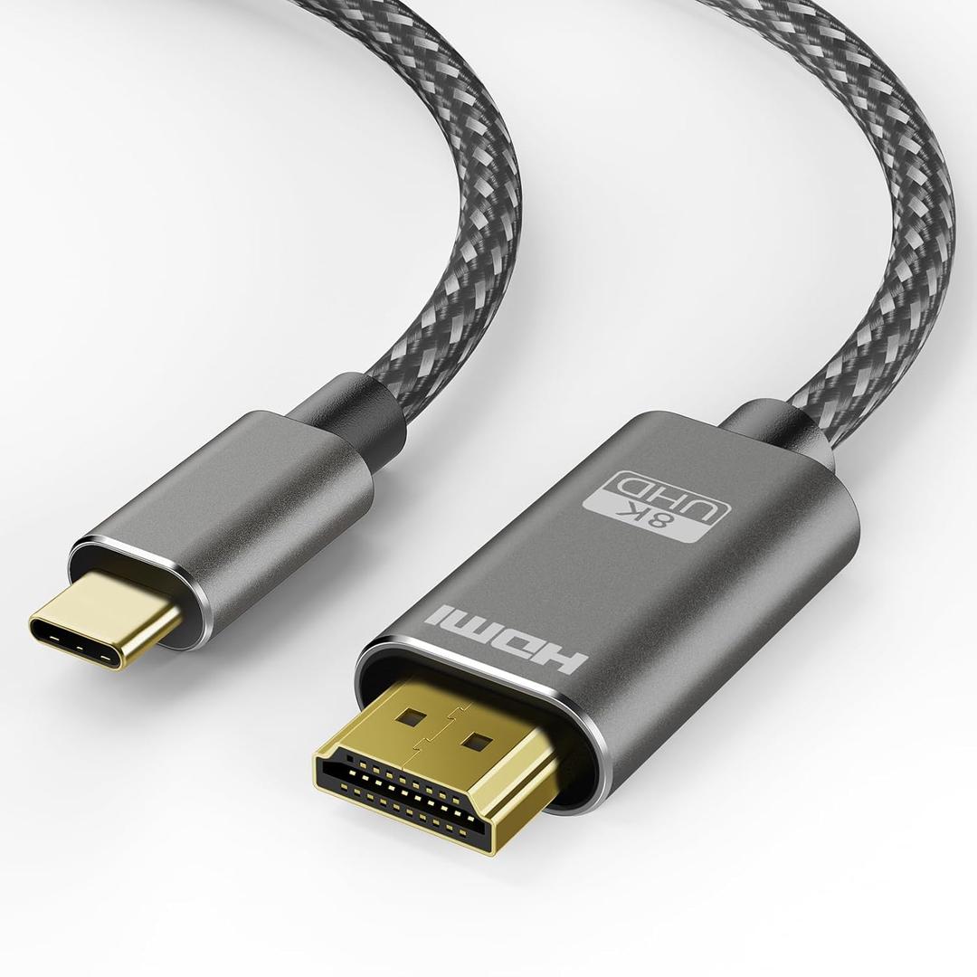 USB C to HDMI 2.1 Cable 3 ft, 8K@60Hz,4K@240Hz, Type-C to HDMI Braided Cord,[Thunderbolt 3/4/5 Compatible] for iPhone 15 Series,MacBook Pro/Air,iPad Pro,Surface,Dell,HP