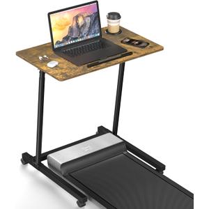 Eocnrhe Treadmill Desk, Mobile Small Standing Desk with Wheels for Walking Pad, Portable Table for Laptop, Rolling Table Adjustable Height, Bedside TableBrown, 23 inches x 23 inches x 45 inches