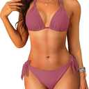 Halter Triangle Bikini Set Two piece Low Rise Swimsuit | Cheeky; Full Lining; Moderate opening for easy movement; Fasten rear strings to lock fit, Medium