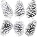 Tondiamo 6 Pcs Christmas Large Pine Cones Giant White Xmas Tree Ornaments Big Unscented Natural Pinecones Craft for Decoration Winter Christmas Holiday Craft DIY Wreath Filler Home Wedding(5-6 Inch)