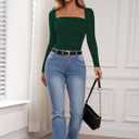 2 x Amoretu Women's Long Sleeve Tops Square Neck Shirts Sexy Ruched Slim Fit Going Out T-Shirts (M)