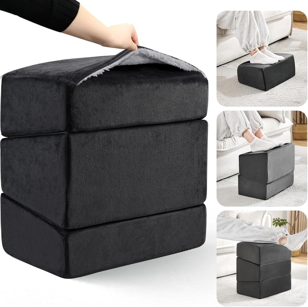 Foot Rest for Under Desk at Work, Adjustable Footrest for Office Chair & Gaming Chair,Ergonomic Footrest Pillow Desk Foot Stool with Washable Cover for Home, Airplane, Travel (Black)