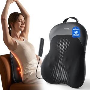PHILIPS Back Massager with Heat, 4D Kneading Massage Pillow for Back, Neck