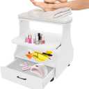 Portable Pedicure Foot Rest with Wheels, Pedicure Stool, Trolley for Foot Bath, Spa Cart, Nail Stand, Manicure Furniture for Beauty Salon or Nail Tech Spa, Massage Station (White)
