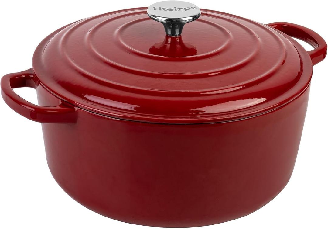 Enameled Cast Iron Dutch Oven Pot with Lid, 5.7 Quart Dutch Oven for Bread Baking, Oven Safe up to 500 F, Suitable for Bread Baking, Braising, Roasting, Stews, Red