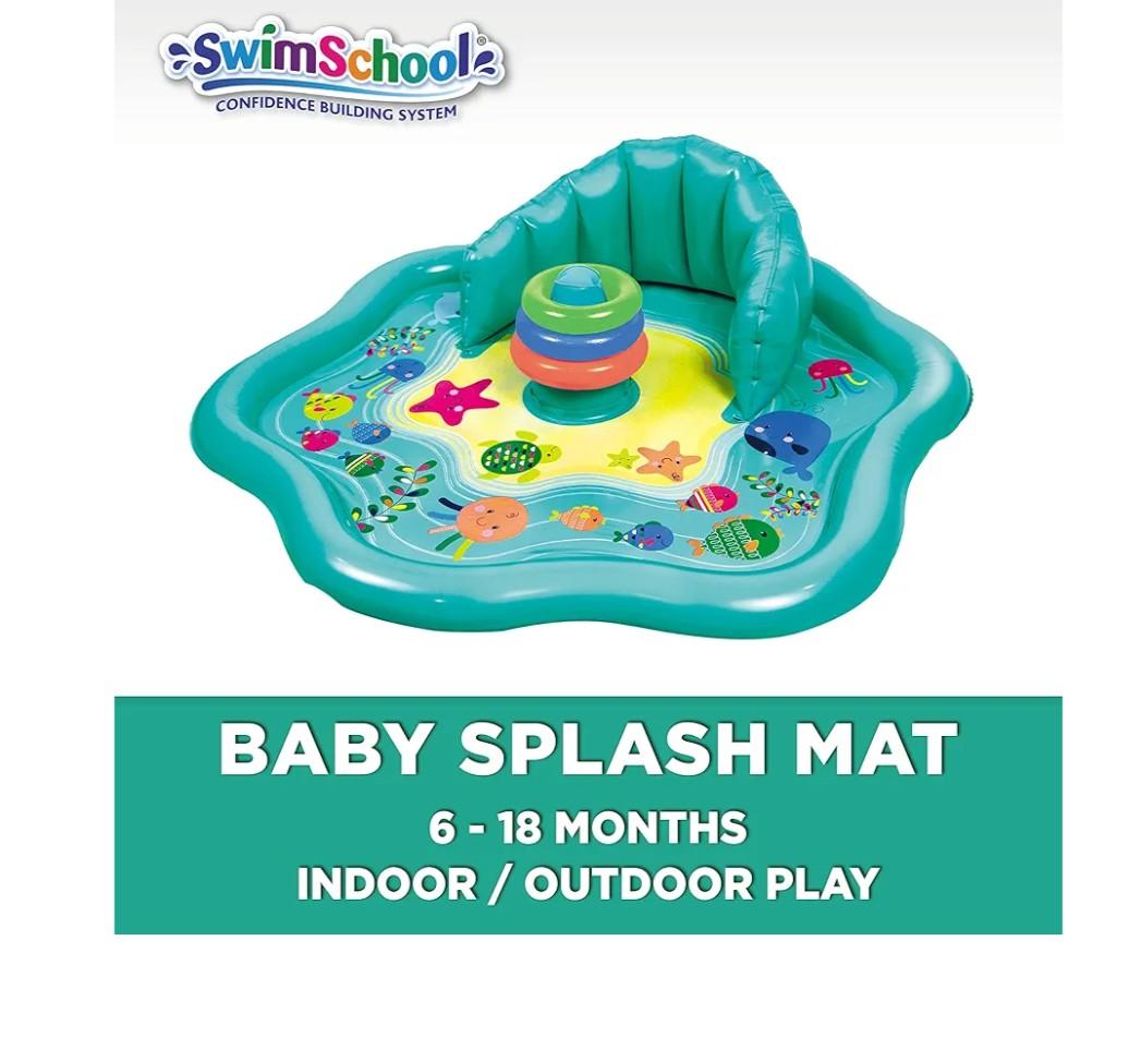SwimSchool Splash Play Mat, Inflatable Kiddie Pool with Backrest for Babies & Toddlers, Includes Three Toys