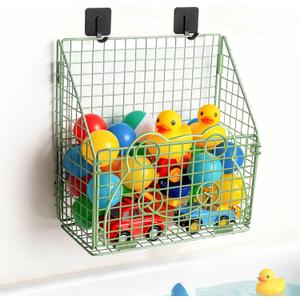 Greentainer Large Bath Toy Storage, Metal Bathtub Shower Toy Holder, Foldable bath Tub Toy Organizers, Frog Pattern Bathroom Storage with Drainage for Sorting Toys/Clothes/Toiletries