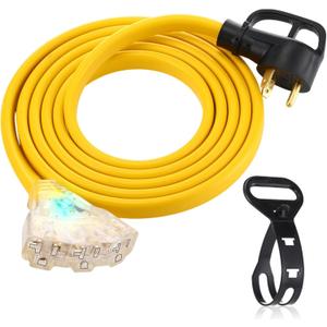 10 ft Flat Rv Generator Adapter Cord Compatible with Nema Tt-30p to 3X 5-20r/5-15r, 30a to 110v 15/20 a Household Outlet Adapter, 10 Gauge Rv Generator Extension Cord, Etl Listed, Yellow