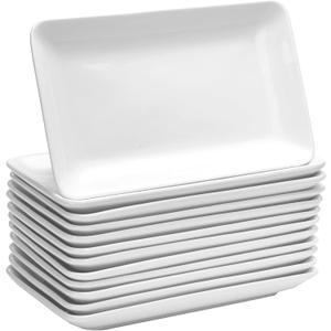 Irenare 12 Pcs 8 Inch Rectangular Salad Plates White Rectangular Porcelain Dessert Plates Appetizer Serving Tray Porcelain Platters for Fruit Sushi Dinner Parties, Microwave, Oven Safe