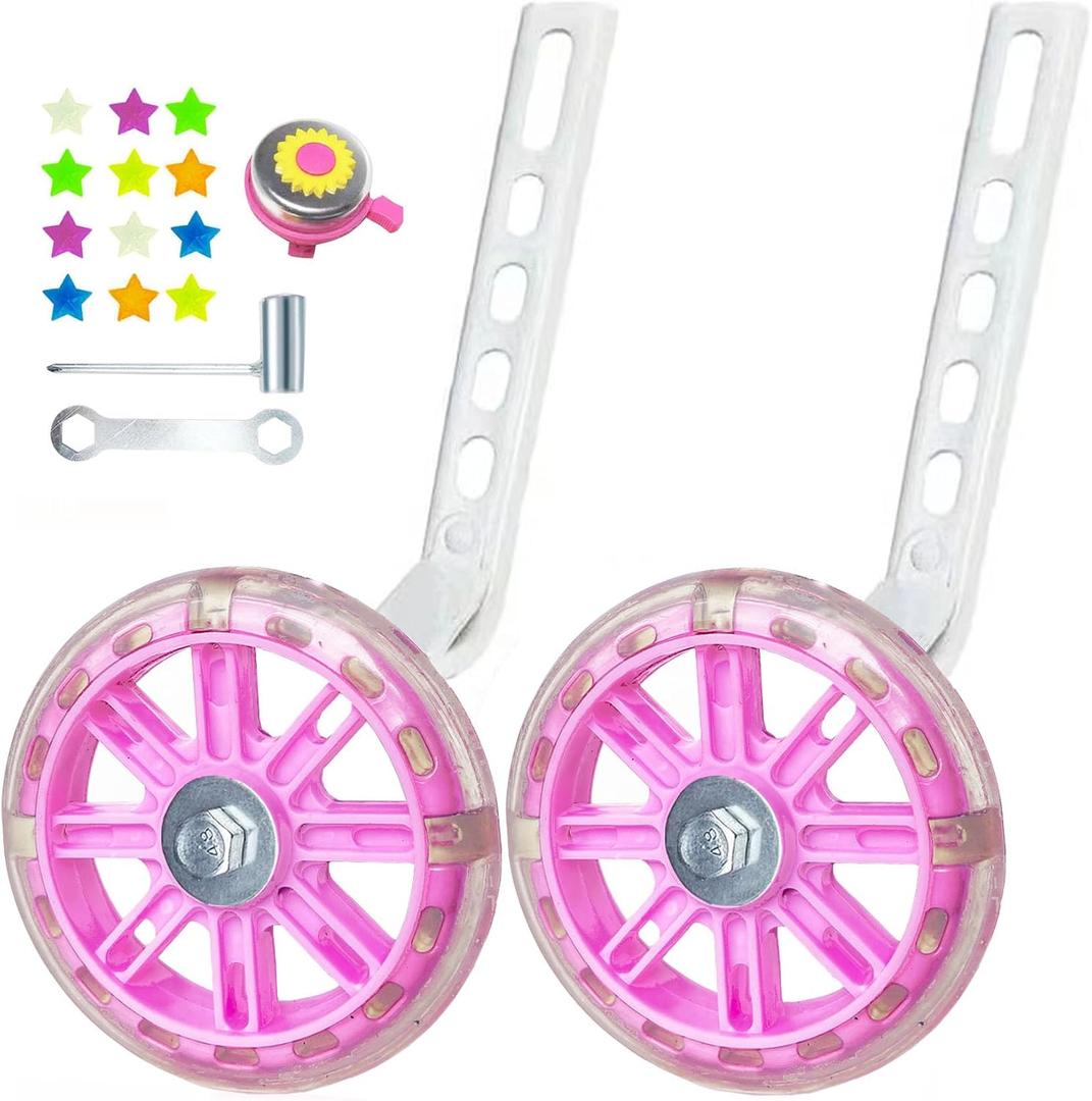 DDJKCZ Training Wheels Flash Mute Wheel Bicycle Compatible for Bikes of 12 14 16 18 20 Inch (light-PINK)