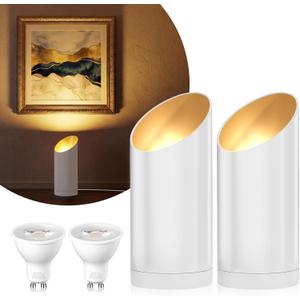2 Pack Uplighting Indoor Floor Can Lights,7W LED Up Lights with 3000K GU10 Bulbs, Spot Lights with 5.9 FT Plug Cord & Foot Switch,Ideal for Indoor Corners, Sofas, Plants, and Wall Art, White