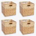 Set of 4 Water Hyacinth Storage Baskets, Hyacinth Cube Storage Basket, Woven Baskets for Shelves (10.5x10.5)