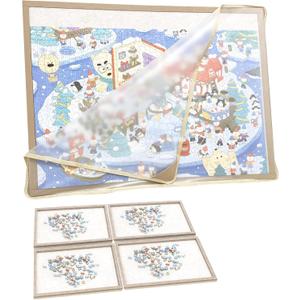1000 Pieces Puzzle Board with 4 Sorting Trays & Protective Cover, 31.5" x 23.6"Portable Foldable Felt Puzzle Playing Surface - Lightweight Storage & Game Night Organizer (Grey)