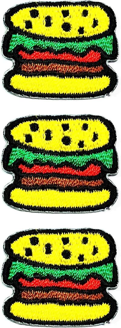 Set 3 Pcs Mini Small Hamburger Vegetable Cartoon Patch Stickers Embroidered Iron on Applique Patches Logo T-Shirt Polo Shoes Caps Decoration DIY or Souvenir Gift Birthday for Kids (04)