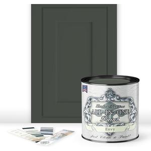 ALL-IN-ONE Paint, Durable cabinet and furniture paint. Built in primer and top coat, no sanding needed. Includes our 30 featured color card - Envy (slate green), Quart (32 Fl Oz (Pack of 1))