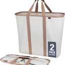 CleverMade Collapsible Laundry Caddy -LUXE Cream Herringbone 2Pack 64L -Foldable Storage Organization Container Clothes Laundry Room Storage Solution