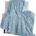 Bedsure GentleSoft Fuzzy Sherpa Faux Fur Blue Twin Blanket Cozy Gifts for Women Men, Soft Fleece Plush Warm Minky Thick Blanket Twin Size for Bed, Couch, Room Decor Dorm Essentials Blue Gifts, 60x80