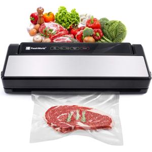 Fresh World Vacuum Sealer Machine, Food Sealer Machine 75KPA Automatic for Food Saving Dry/Moist Mode, Air Suction Hose, One-Touch,High Suction Power Compact Design with 10 Vacuum Sealer Bags